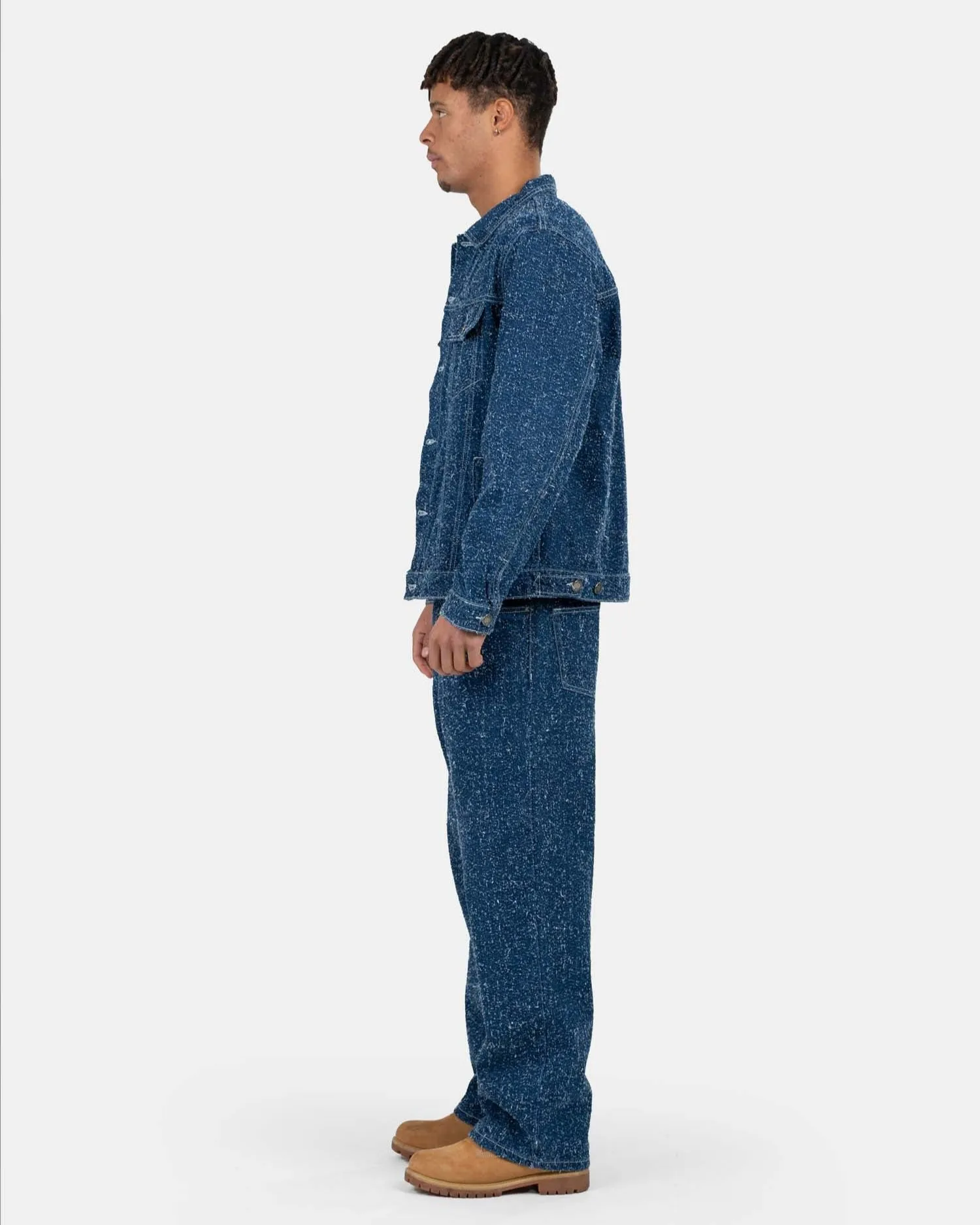 Textured Denim Jacket Mid Blue
