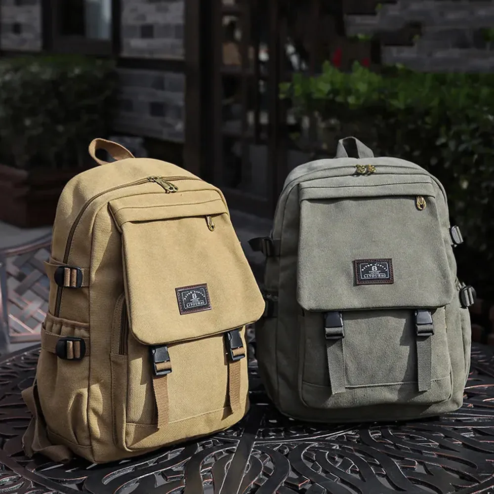 Unisex Leisure Canvas Backpack Durable Waterproof Outdoor Travel Rucksack(Black)