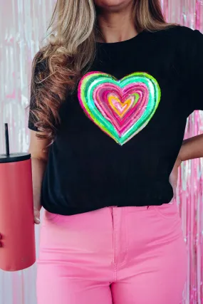 Valentines Day Shirts Heart Shaped Print Crew Neck T Shirt