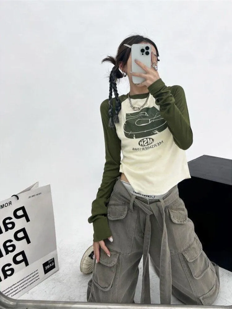 Vintage Patchwork Green Hippie T-Shirt for Women