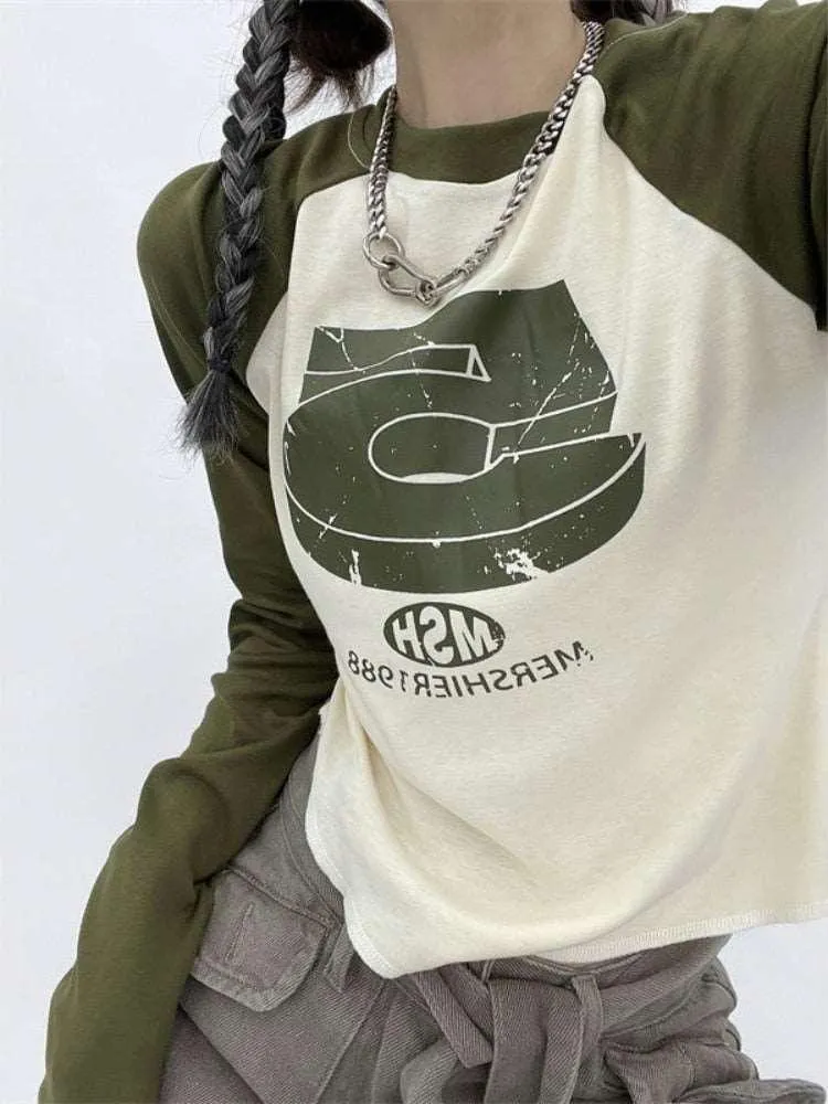 Vintage Patchwork Green Hippie T-Shirt for Women