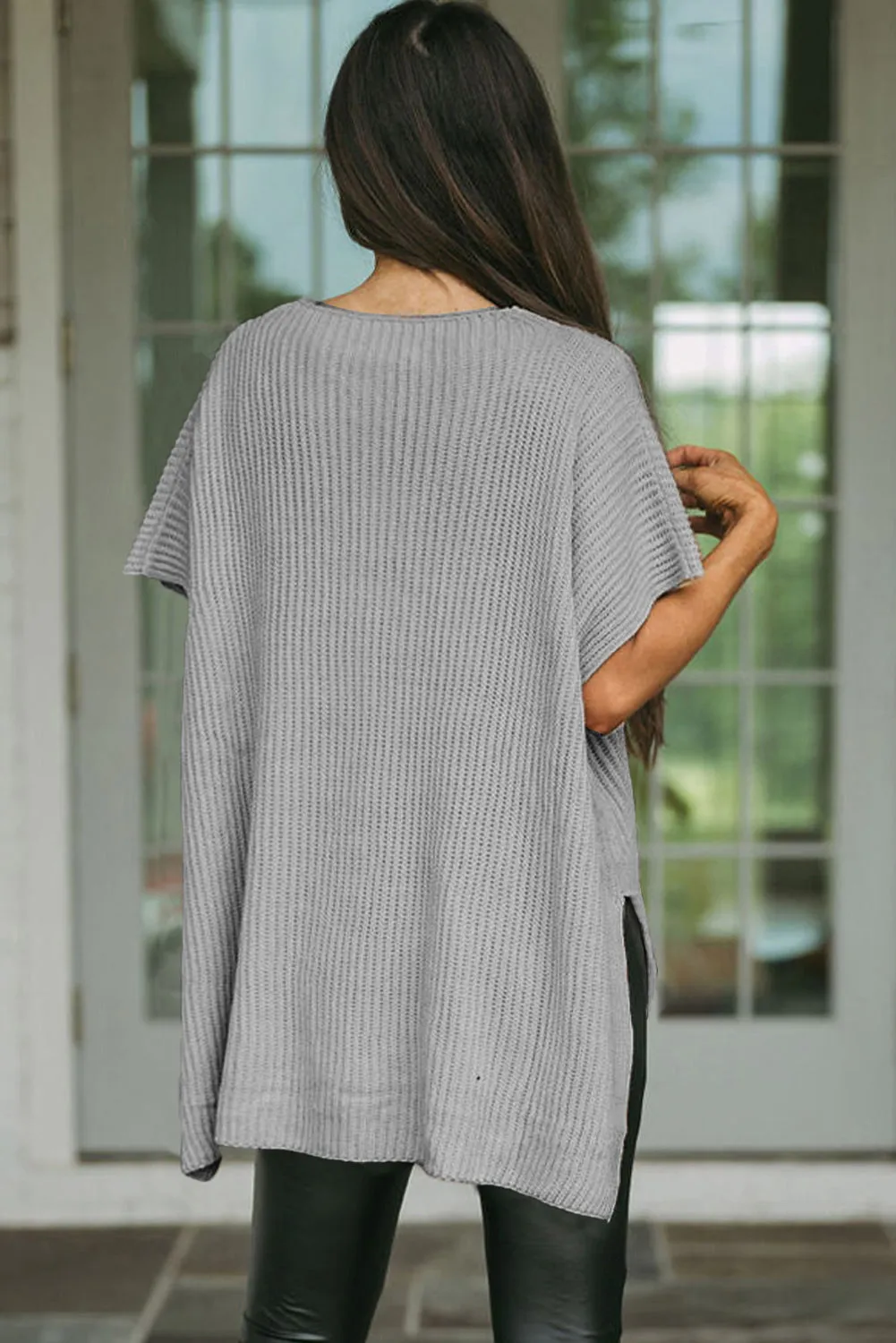 Wholesale Apricot Side Slit Short Sleeve Oversized Sweater